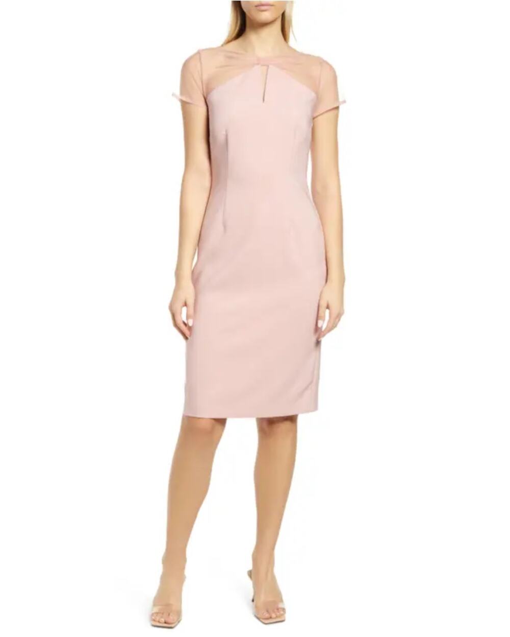 JS Collections Pink Cocktail Dress Short Sleeve Keyhole Cut Out Sheath Size 14